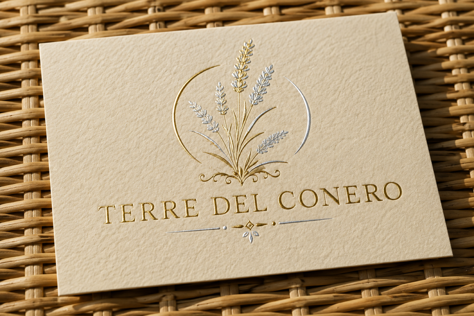 Cartoncino naturale con dettagli impressi in oro e argento